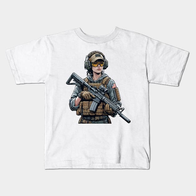 Tactical Girl Kids T-Shirt by Rawlifegraphic